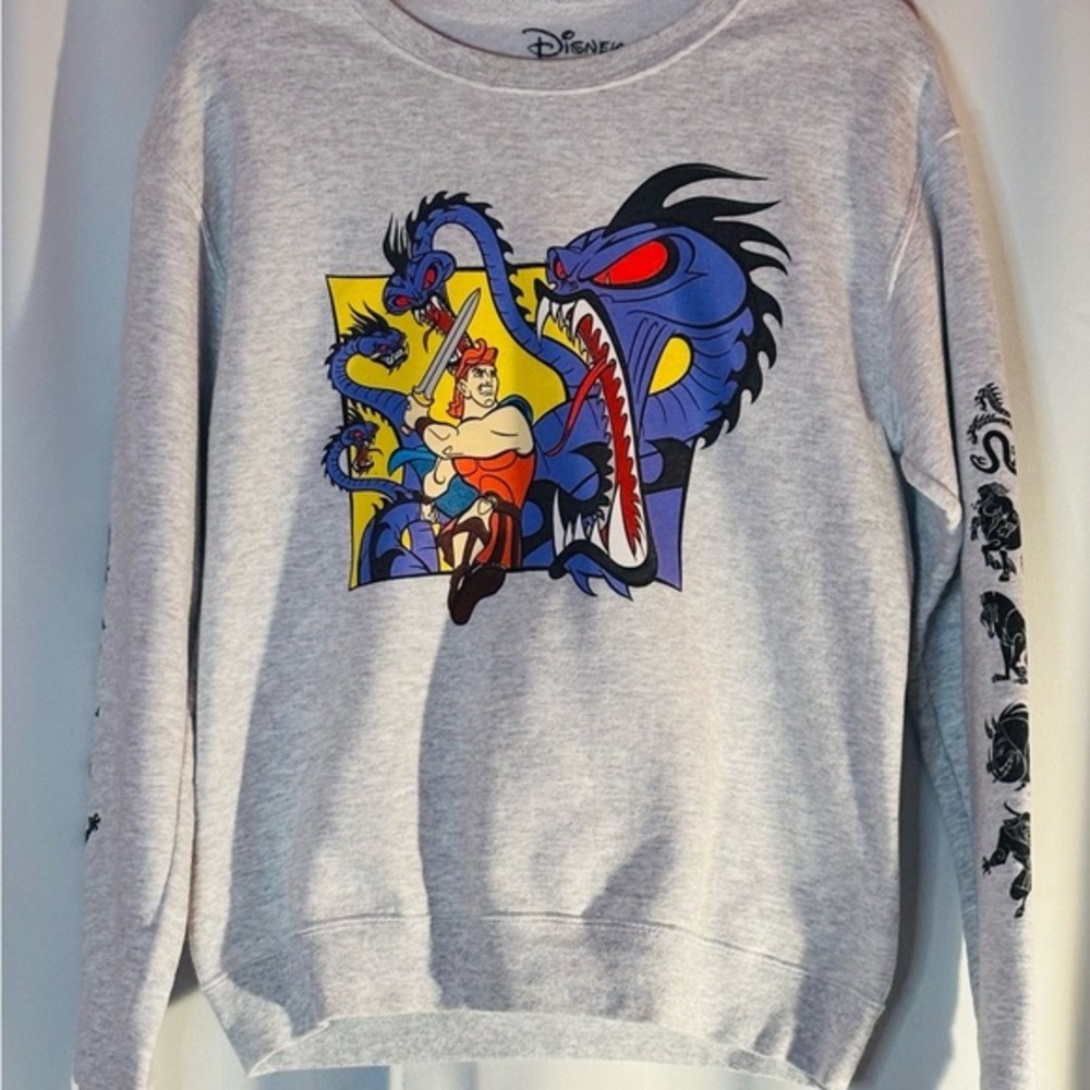 Disney Hercules Hydra Graphic Sweatshirt Gray Crewneck Twelve Labors Sleeves S